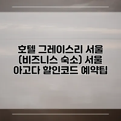 호텔 그레이스리 서울 (비즈니스 숙소) 서울 아고다 할인코드 예약팁